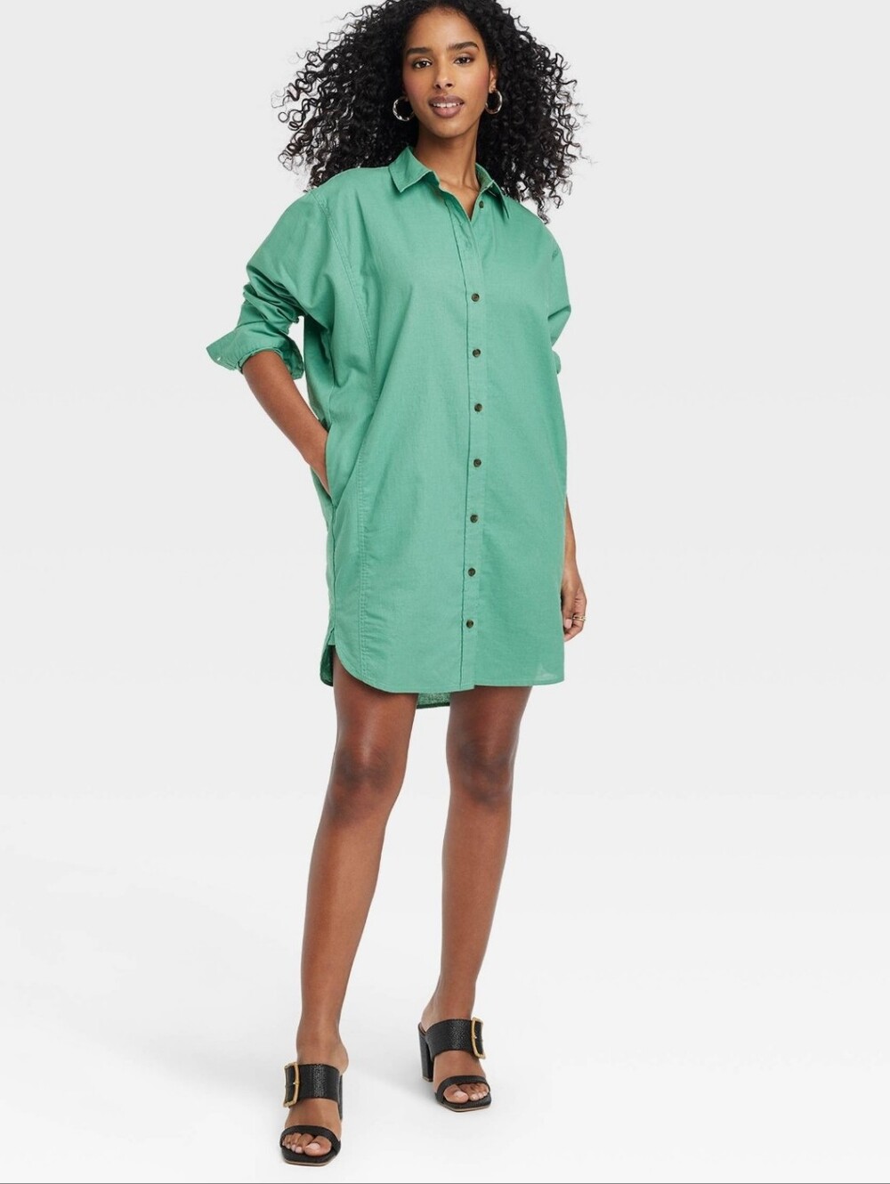 Women's Long Sleeve Mini Shirtdress - Universal Thread™ Light Green M